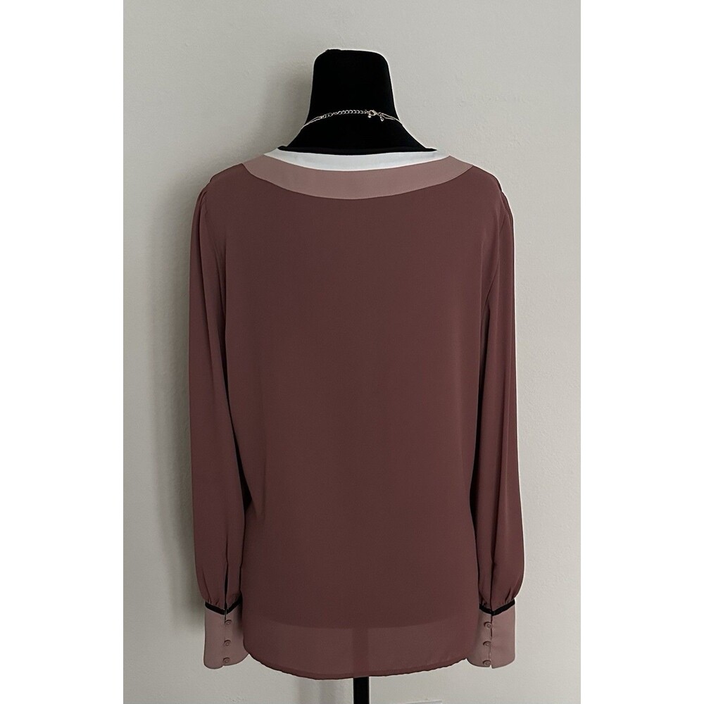 Express Women's Color-Block V-Neck Blouse - Size M - Mauve Taupe- Long Sleeve - Picture 3 of 16